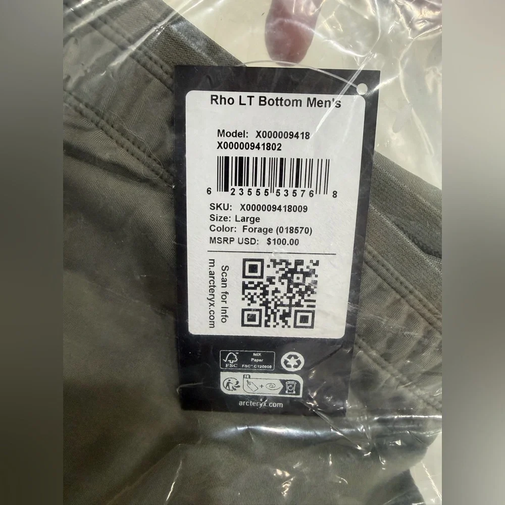 Arc’teryx Men's Large Rho LT Bottom Forage NWT Thermal Base Layer LIghtweight